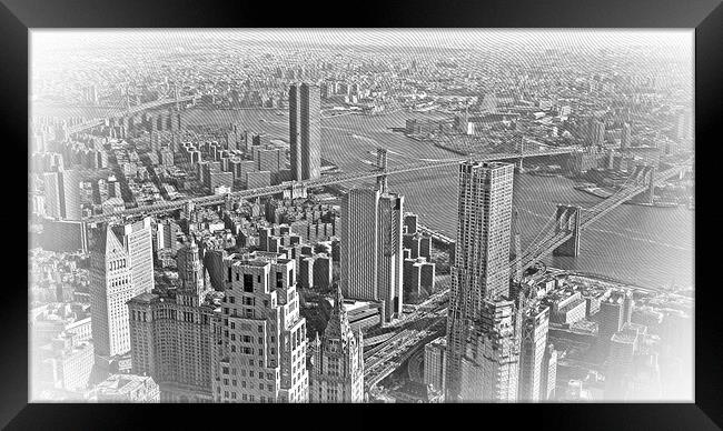 Wide angle aerial view over Manhattan New York Framed Print by Erik Lattwein