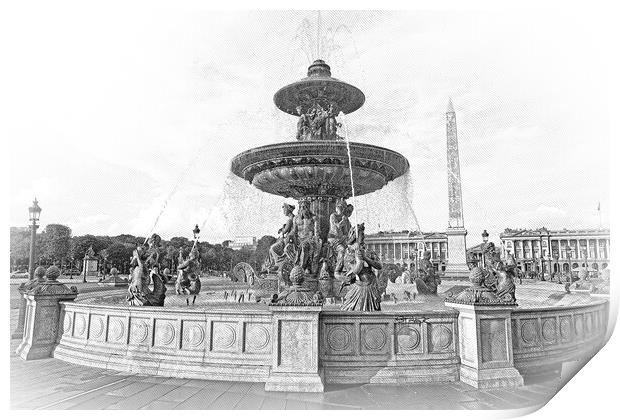 Beautiful fountain on Concorde Square in Paris Print by Erik Lattwein