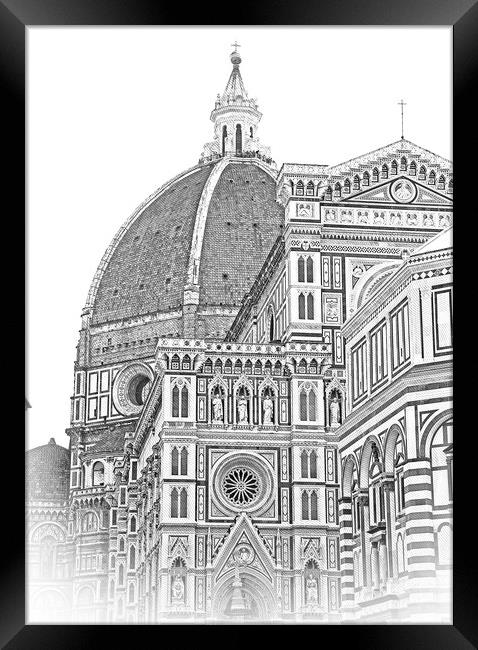 Cathedral of Santa Maria del Fiore in Florence on Duomo Square - Framed Print by Erik Lattwein