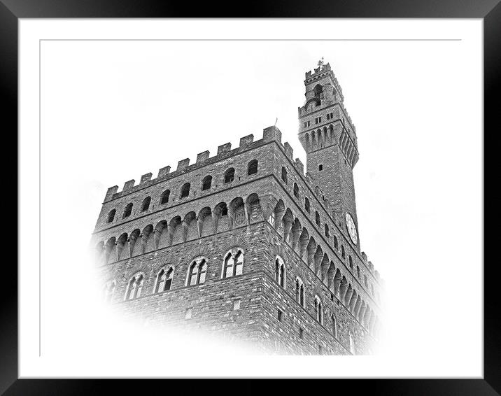 Famous Palazzo Vecchio in Florence - the Vecchio Palace in the h Framed Mounted Print by Erik Lattwein