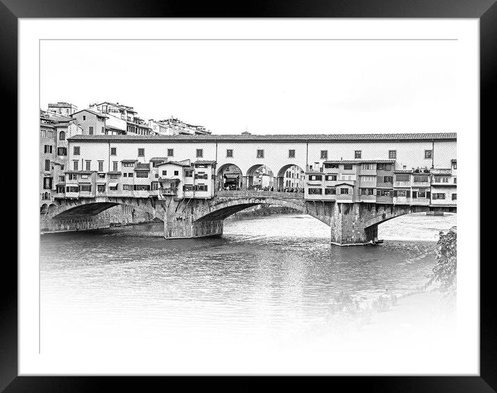 Iconic Vecchio Bridge in Florence over river Arno called Ponte V Framed Mounted Print by Erik Lattwein