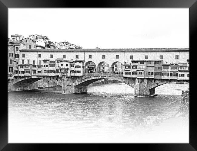 Iconic Vecchio Bridge in Florence over river Arno called Ponte V Framed Print by Erik Lattwein