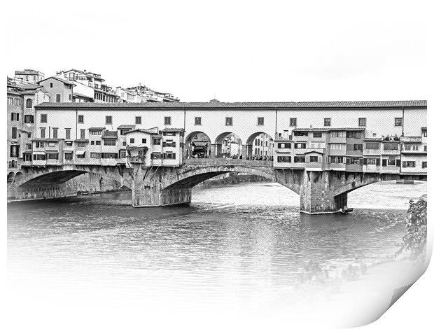 Iconic Vecchio Bridge in Florence over river Arno called Ponte V Print by Erik Lattwein