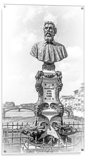 Statue of Benvenuto Cellini on Ponte Vecchio Bridge in Venice Acrylic by Erik Lattwein