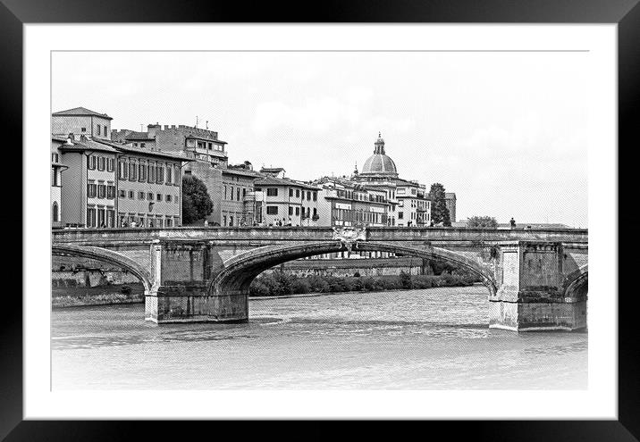 The bridges over River Arno in Florence  Framed Mounted Print by Erik Lattwein