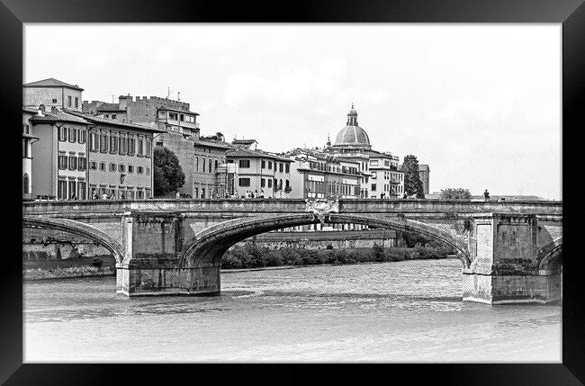 The bridges over River Arno in Florence  Framed Print by Erik Lattwein