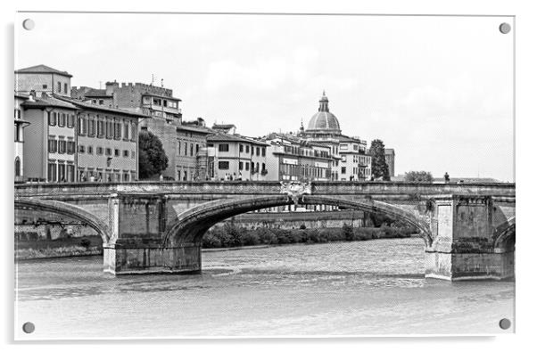 The bridges over River Arno in Florence  Acrylic by Erik Lattwein