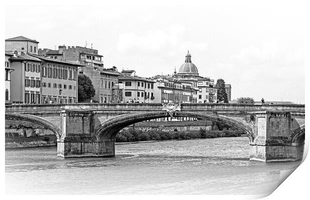The bridges over River Arno in Florence  Print by Erik Lattwein