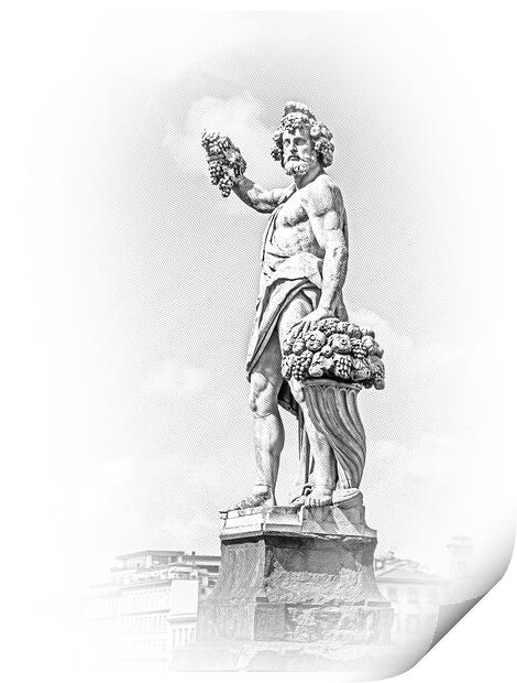Statue at Santa Trinita Bridge in Florence Print by Erik Lattwein