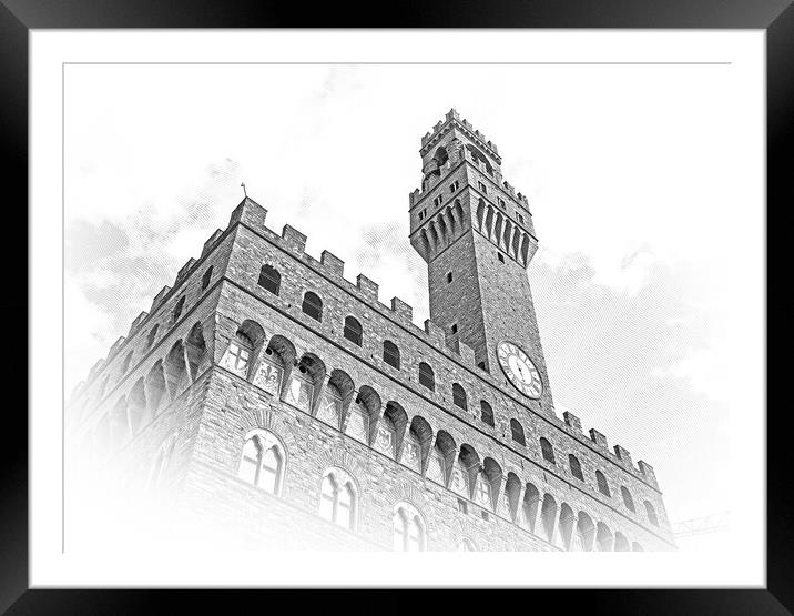 Famous Palazzo Vecchio in Florence - the Vecchio Palace in the h Framed Mounted Print by Erik Lattwein
