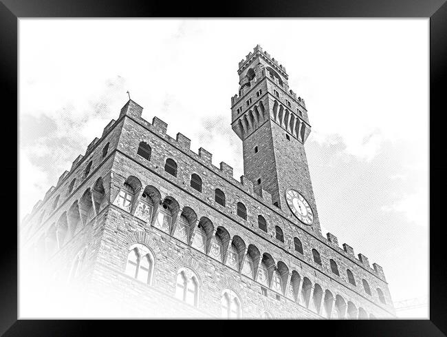 Famous Palazzo Vecchio in Florence - the Vecchio Palace in the h Framed Print by Erik Lattwein