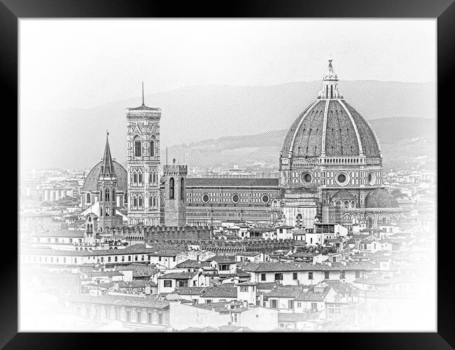 Cathedral of Santa Maria del Fiore in Florence on Duomo Square - Framed Print by Erik Lattwein