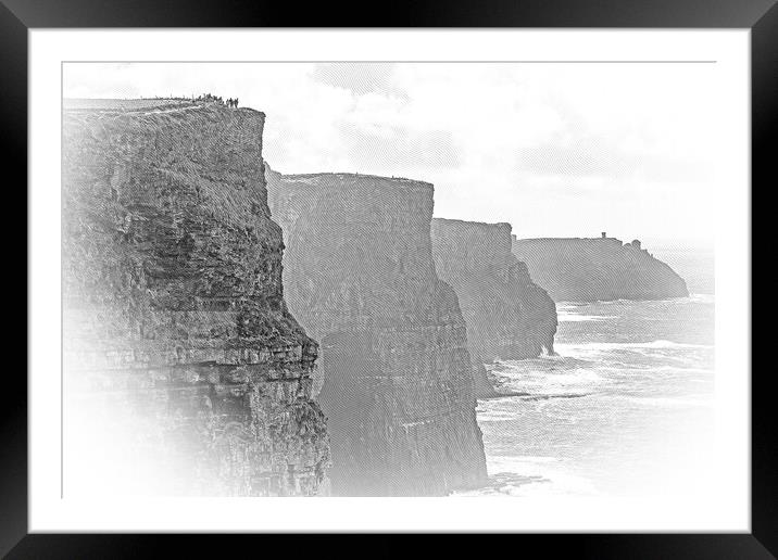 The famous Cliffs of Moher at the Irish west coast on a misty da Framed Mounted Print by Erik Lattwein
