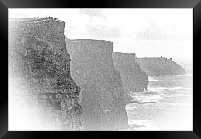 The famous Cliffs of Moher at the Irish west coast on a misty da Framed Print by Erik Lattwein