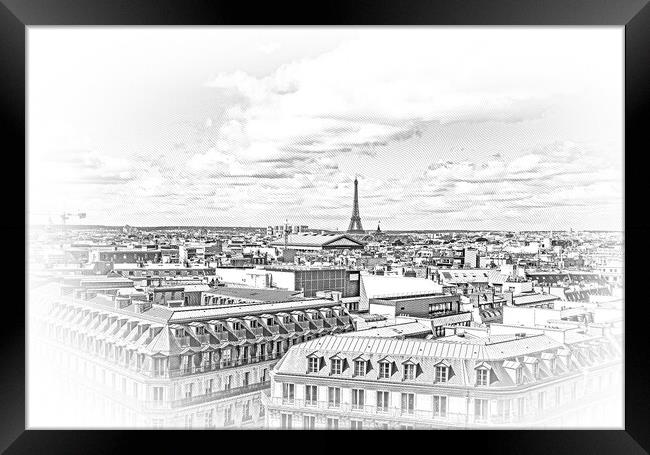Aerial view over Paris with Eiffel Tower Framed Print by Erik Lattwein
