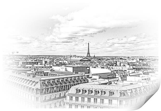Aerial view over Paris with Eiffel Tower Print by Erik Lattwein