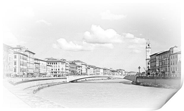 River Arno in the city of Pisa on a wonderful day Print by Erik Lattwein