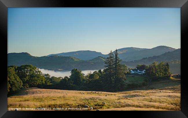 Misty sunrise in the Lake District Framed Print by Richard Perks
