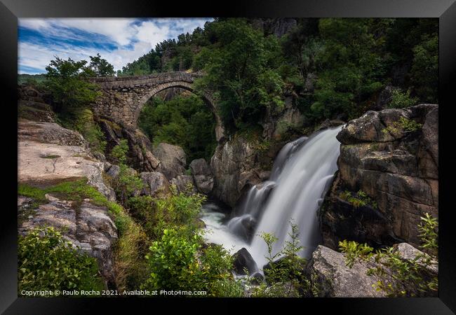 Mizarela Bridge and waterfall - Peneda Geres National Park Framed Print by Paulo Rocha