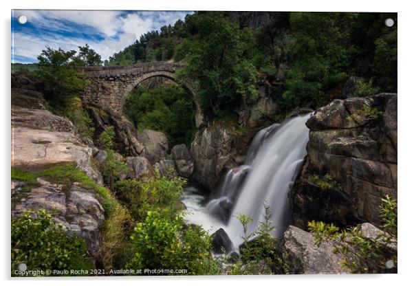 Mizarela Bridge and waterfall - Peneda Geres National Park Acrylic by Paulo Rocha