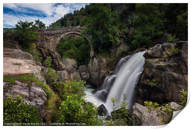 Mizarela Bridge and waterfall - Peneda Geres National Park Print by Paulo Rocha