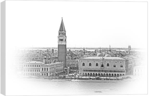 Aerial view over skyline of Venice at St Marks Place with Campan Canvas Print by Erik Lattwein