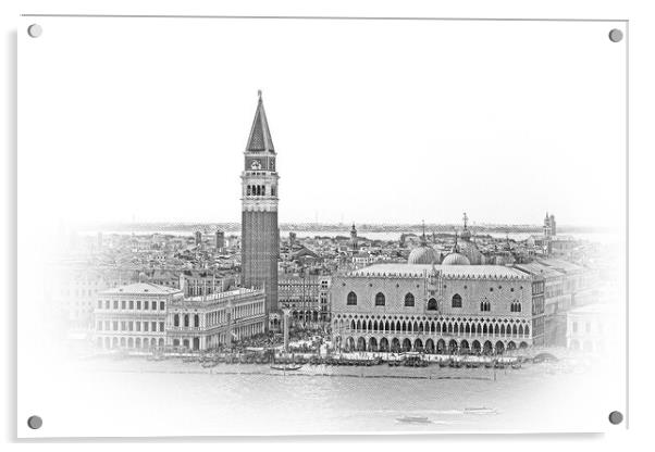 Aerial view over skyline of Venice at St Marks Place with Campan Acrylic by Erik Lattwein