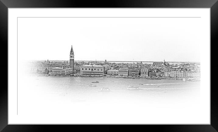 Wide angle aerial view over the the skyline of Venice Framed Mounted Print by Erik Lattwein
