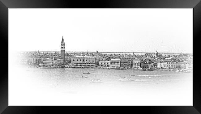 Wide angle aerial view over the the skyline of Venice Framed Print by Erik Lattwein
