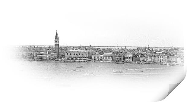 Wide angle aerial view over the the skyline of Venice Print by Erik Lattwein