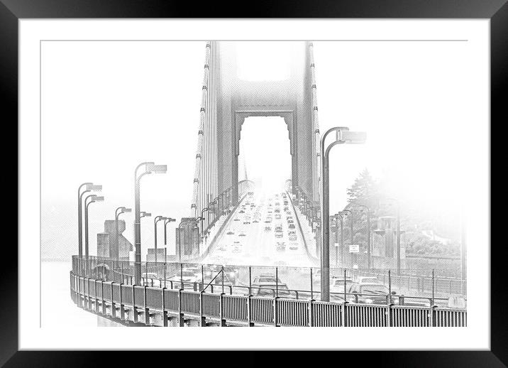 The Golden Gate Bridge in San Francisco on a foggy day Framed Mounted Print by Erik Lattwein