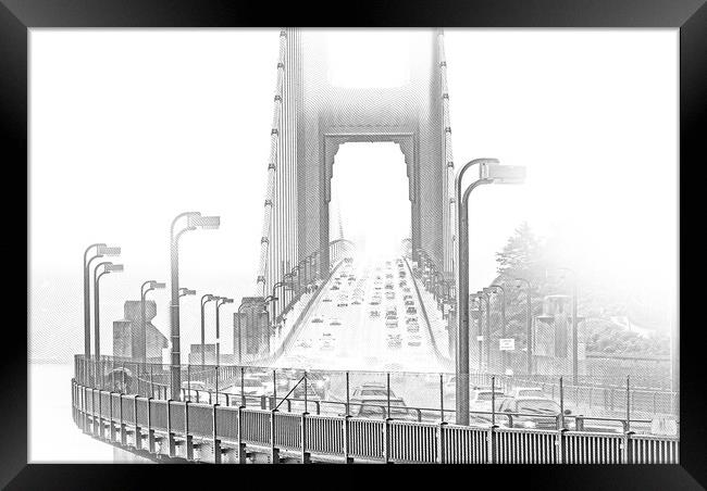 The Golden Gate Bridge in San Francisco on a foggy day Framed Print by Erik Lattwein