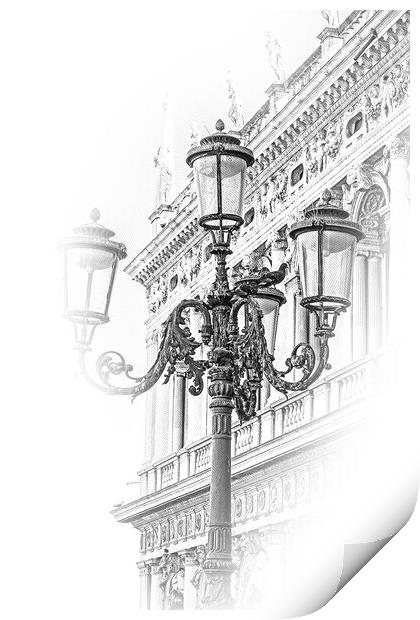 Lantern on St Marks square Venice Print by Erik Lattwein