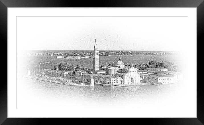 Aerial view over St Giorgio in Venice Framed Mounted Print by Erik Lattwein
