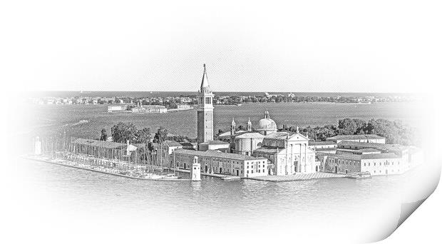 Aerial view over St Giorgio in Venice Print by Erik Lattwein