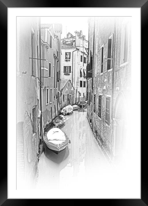 Small and narrow canals in Venice Framed Mounted Print by Erik Lattwein
