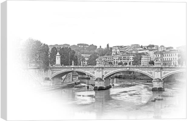 Ancient Bridges over River Tiber in Rome Canvas Print by Erik Lattwein