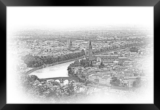 Amazing aerial view over the city of Verona Framed Print by Erik Lattwein
