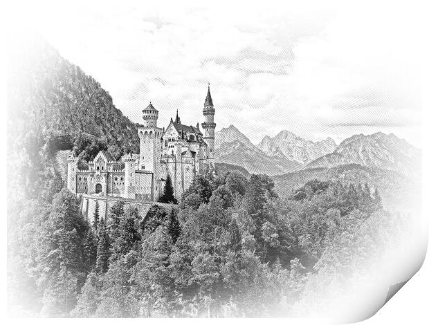 Famous Neuschwanstein Castle in Bavaria Germany Print by Erik Lattwein