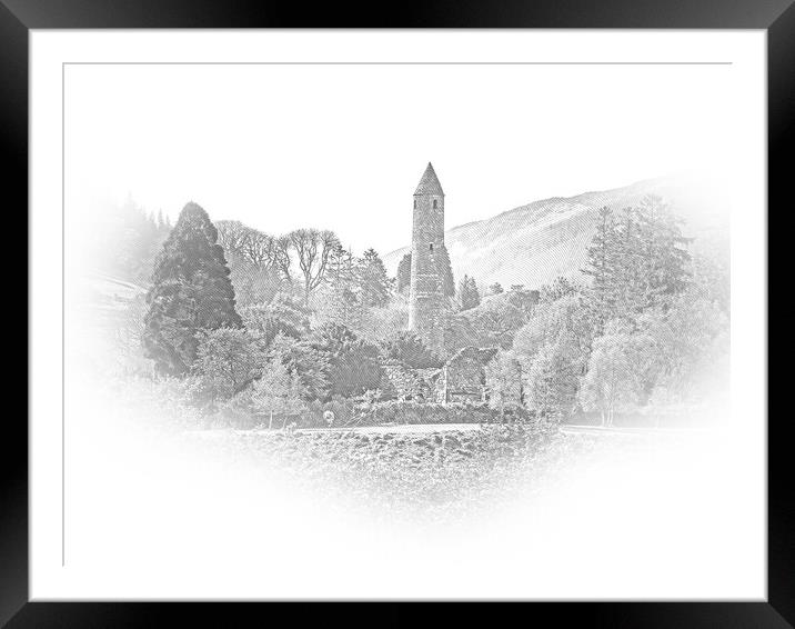 The famous ancient monasty of Glendalough in the Wicklow Mountai Framed Mounted Print by Erik Lattwein