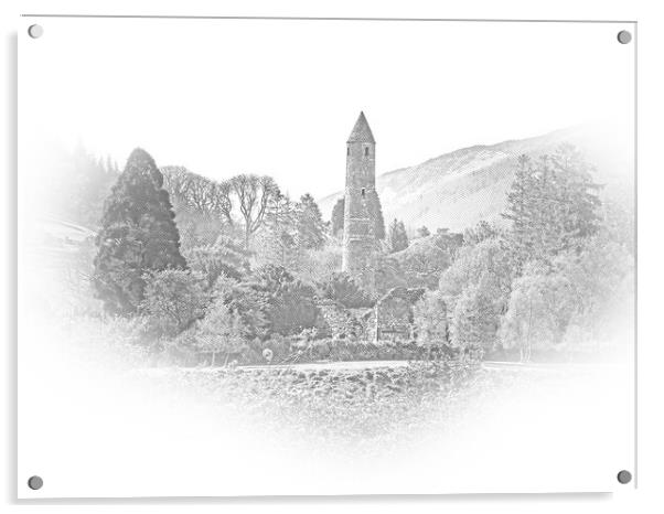 The famous ancient monasty of Glendalough in the Wicklow Mountai Acrylic by Erik Lattwein