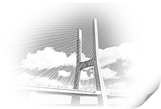 Vasco da Gama Bridge in Lisbon is a famous landmark in the city Print by Erik Lattwein