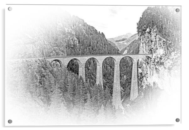 Famous viaduct near Filisur in the Swiss Alps called Landwasser  Acrylic by Erik Lattwein