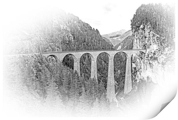 Famous viaduct near Filisur in the Swiss Alps called Landwasser  Print by Erik Lattwein