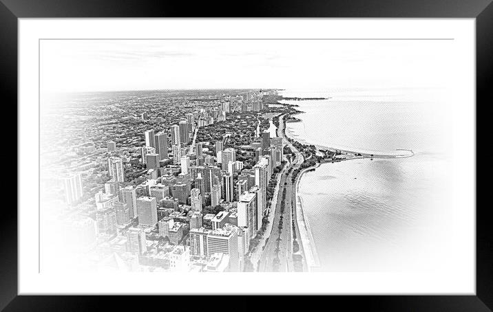Chicago and Lake Michigan from above Framed Mounted Print by Erik Lattwein