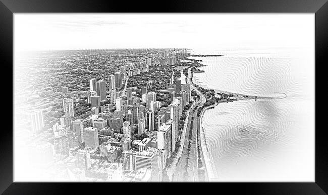 Chicago and Lake Michigan from above Framed Print by Erik Lattwein