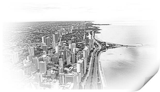 Chicago and Lake Michigan from above Print by Erik Lattwein