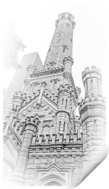 Water Tower building in Chicago Print by Erik Lattwein