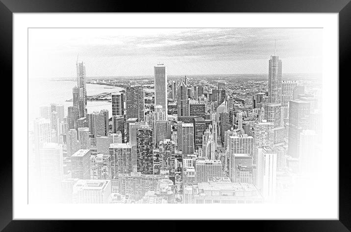 Aerial view over Chicago in the evening Framed Mounted Print by Erik Lattwein