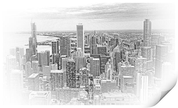 Aerial view over Chicago in the evening Print by Erik Lattwein